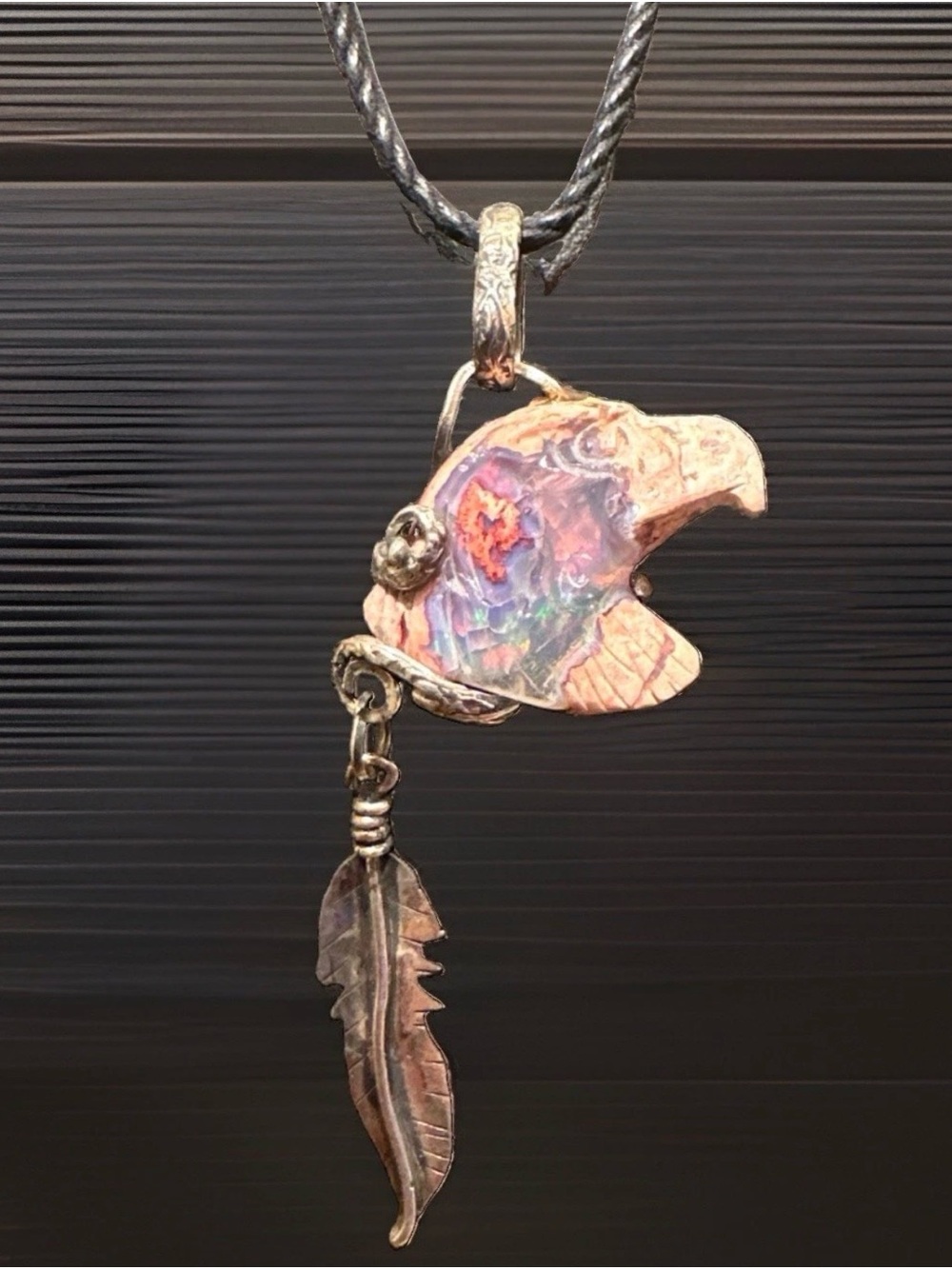 Authentic Harvey Mace Navajo 925 Sterling Hand-Chiseled Feather Eagle Pendant